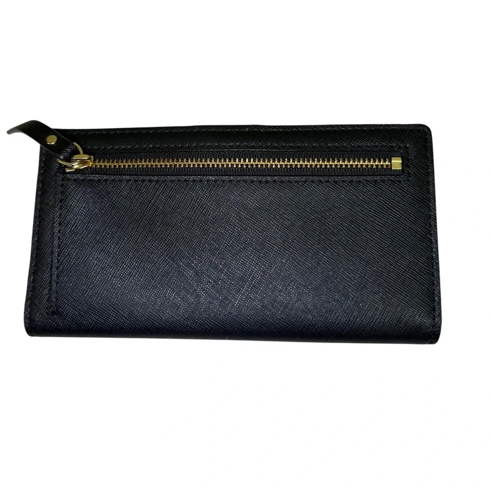 Kate Spade New York Black Saffiano Leather Wallet Snap Closure Gold Hardware Zip